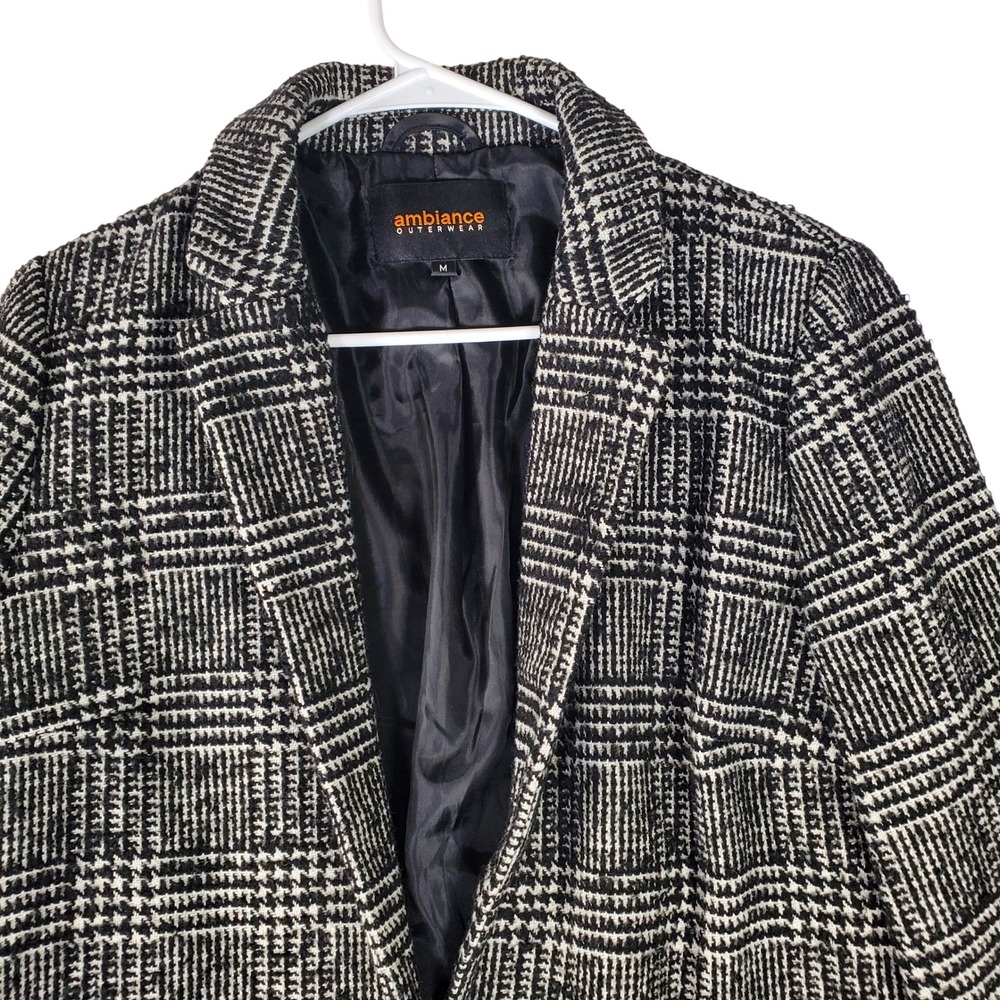 Ambiance Outerwear Womens Black White Glen Plaid Wool Blend Blazer Coat Medium
